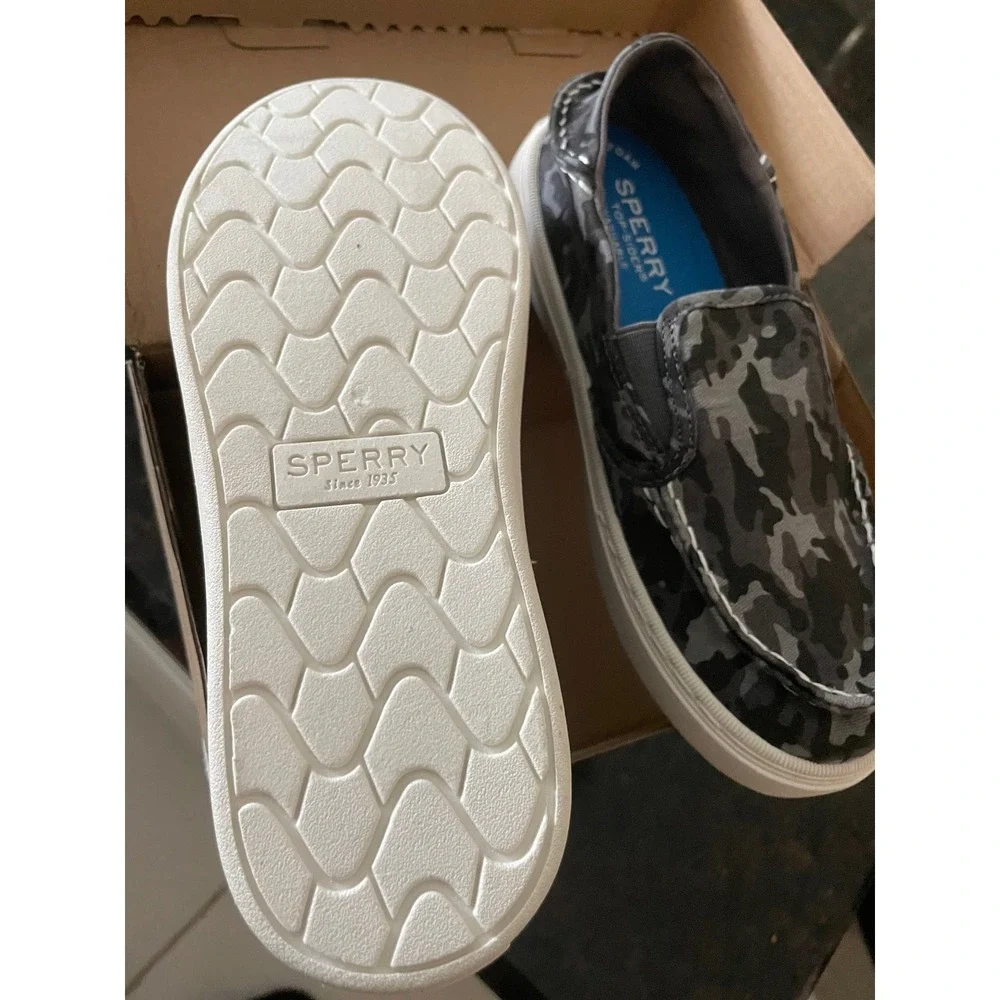 Sperry Salty Washable Boys Grey Camo Slip On Boat Shoes Sneakers 2M SCK265985